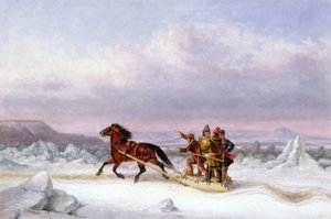 セントローレンスをリーバイスからケベックまでそりで横断する（油） 作： Cornelius Krieghoff
